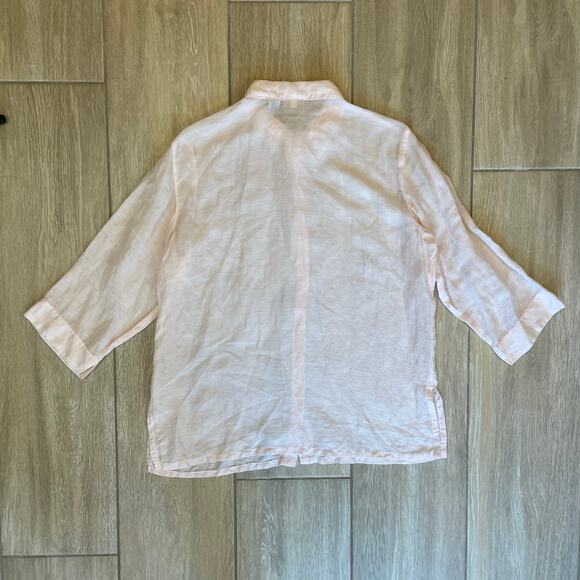 Chico’s Size 3 Pink Linen Silk Button Front Shirt 3/4 Sleeve Lightweight Top - Picture 2 of 7